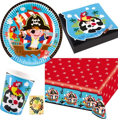 Produktbild von Seeräuber-Party-Set 53tlg. - für 16 Gäste Teller Becher Servietten Tischdecke