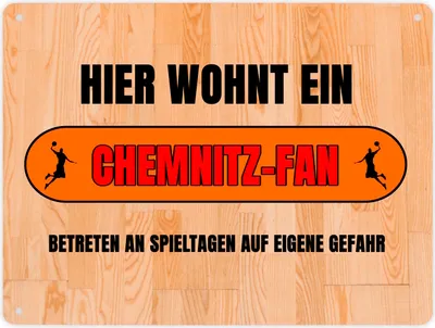 Produktbild von Hier wohnt ein Chemnitz-Fan Metallschild XL in 21x28 cm mit Turnhallenboden
