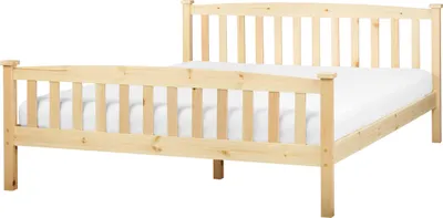 Produktbild von BELIANI Bett Hellbraun Kiefernholz mit Lattenrost 160 x 200 cm Hohes Kopfteil und Fußteil Lattenoptik Klassisch Skandi Schlafzimmer Holzbett Doppelbett