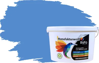 Produktbild von RyFo Colors Bunte Wandfarbe Manufakturweiß Polarblau 10l - weitere Blau Farbtöne und Größen erhältlich, Deckkraft Klasse 1, Nassabrieb Klasse 1