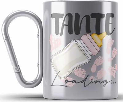 Produktbild von Trendation - Tante Loading Edelstahl Tasse Karabiner Werdende Tante Schwangerschaft Ankündigung Schwester (Silber)