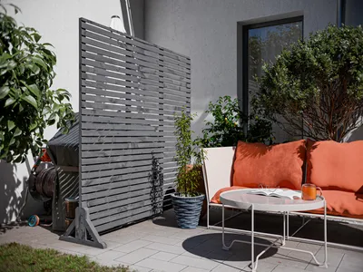 Produktbild von WOODTEX Steingrau 180x180 cm Sichtschutzzaun, Lamellenzaun Kiefer Holz Gartenzaun, Aosta Modell Garten Sichtschutz, Wetterfest Einfriedung