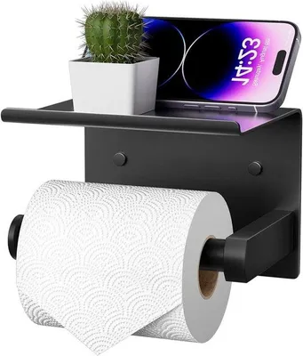 Obrázok produktu pre Držiak na toaletný papier z ocele – samolepiaci – čierny – 14 x 9,5 x 10 cm