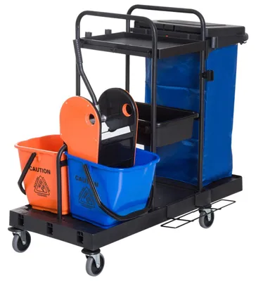 Obrázek produktu pro Úklidový vozík Úklidový vozík se 4 kolečky, systémový vozík pro profesionální úklid, černá/modrá/oranžová, 111x63,3x103cm