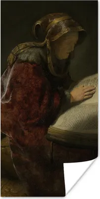 Produktbild von MuchoWow® Poster Alte Frau beim Lesen, wahrscheinlich die Prophetin Hanna - Gemälde von Rembrandt van Rijn 20x40 cm - Plakat - Foto