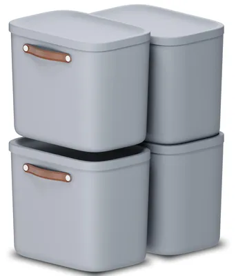 Produktbild von Rotho Aufbewahrungsbox 4er-Set 25L Maloja - Kunststoffbox 40 x 23,5 x 34 cm - Box mit Deckel - Stapelbox sicher verschließbar - Plastikbox