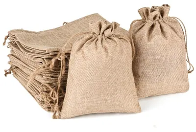 Imagen del producto de Bolsas de yute, 20 unidades - Bolsas para regalos - Bolsas de lino - Bolsas para obsequios - Con cordón - 15 x 20 cm
