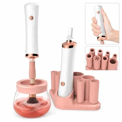 Produktbild von Elektrischer Kosmetikpinsel-Reiniger, 3-in-1 Waschen, Trocknen & Wake-Shake, schonende Tiefenreinigung, wiederaufladbar, Rosa