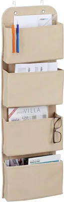 Productafbeelding van Hangende wandorganizer - 4 vakken - Deur organizer met ophanghaken - Opberger van vlies - Beige