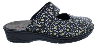 Produktbild von Berkemann Clog Heliane 3457-066, Glattleder mit Stretch, Schwarz mit Blümchen, Fußbett zum Wechseln, Weite G-I 42