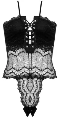 Produktbild von Sinnliches Set - Spitzenunterwäsche - Verkleidungskostüm - Damen - Body - Top - Schwarz