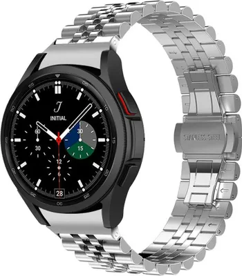 Produktbild von Strap-it Jubilee-Armband aus Stahl – speziell für Samsung Galaxy Watch 7 (40 und 44 mm) / Watch 6 (Classic) / Watch 5 (Pro) / Watch 4 (Classic) / Watch FE – Edelstahl-Metallgliederarmband – Silber