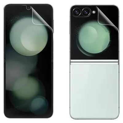 Two views of a smartphone with a screen protector applied.