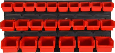 Produktbild von vidaXL 26-tlg Stapelboxen-Wandregal Rot & Schwarz 77x39cm Polypropylen