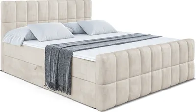 Produktbild von ALTDECOR Boxspringbett mit Fußteil, H3 Matratze und Topper - 180x200 cm - MIAMI-Z - Taupe Samt - Polsterbett mit Bettkasten und Lattenrost, Bett mit Stauraum
