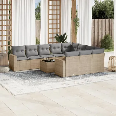 Produktbild von 11-tlg. Garten-Sofagarnitur mit Kissen Beige Poly Rattan 3251836
