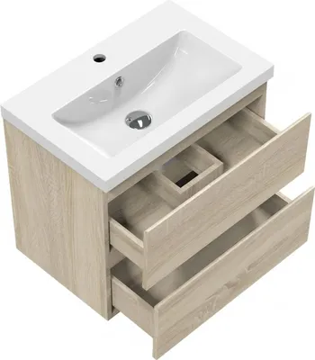 Produktbild von Waschtisch mit Unterschrank 50cm Alast Badmöbel Set Eiche Waschbecken mit Unterschrank MDF Softclose