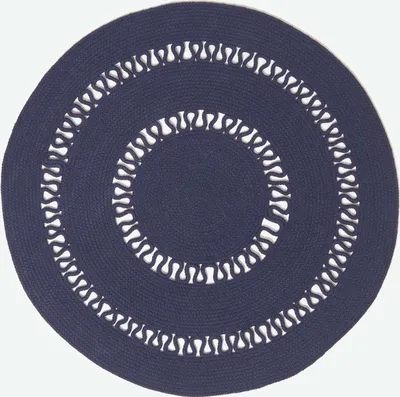 Immagine prodotto di HOMESCAPES Tappeto rotondo intrecciato con motivo all'uncinetto, blu scuro, 70 cm