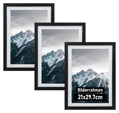 3er-Set A4-Bilderrahmen, schwarz, 20x30 cm, für Fotos & Poster