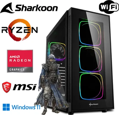 Immagine prodotto di PC da gioco - Ryzen 5 5600G 6x 4,4GHz - 32 GB di RAM DDR4 - 512 SSD M.2 - case SHARKOON RGB con vetro temperato - WLAN