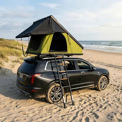 Immagine prodotto di Tenda da tetto per auto a valigia rigida in alluminio verde per 2-3 persone, con materassino in schiuma di memoria e LED modello lusso