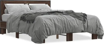 Produktbild von vidaXL Bettgestell Braun Eichen-Optik 140x190 cm Holzwerkstoff Metall