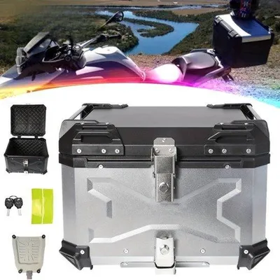 Image de Sacoche pour moto – Capacité de 55 litres – Boîtier en aluminium – Noir/argent