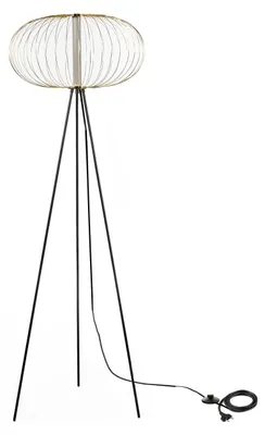 Immagine prodotto di Mizar Lampada da terra LED 5W 3000K, paralume in acciaio ottone lucido e struttura in metallo nero opaco, design - Mizar Serie
