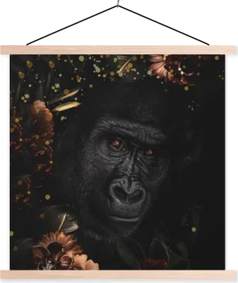 Produktbild von MuchoWow® Textilposter Affe - Tiere - Blumen - Licht 120x120 cm mit holzfarbenen Rahmen - Textil-Poster