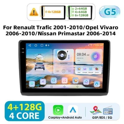Immagine prodotto di Autoradio Android - 2-DIN - Display da 25,4 cm - 4+128 GB - CarPlay wireless - 1024×600 - Per Renault Trafic 2001–2010/Opel Vivaro 2006–2010 - Arancione