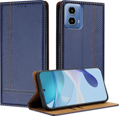 Obrázek produktu pro Pouzdro pro Motorola Moto G34 kožené flipové pouzdro s funkcí stojánku modré