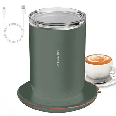 Zdjęcie produktu dla kubek do kawy 2 w 1 z funkcją samoczynnego przewracania, 55 ′C/131 ′F, podgrzewacz do filiżanek o stałej temperaturze, 10 W, magnetyczny, samoczynnie przewracający się kubek o pojemności 300 ml/10,5 uncji, izolowany termicznie kubek ze stali nierdzewnej, podstawa z przyciskiem dotykowym i pyłoszczelna pokrywa