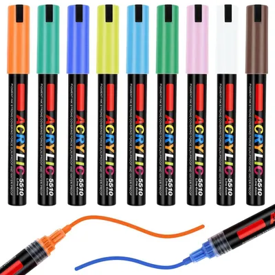 Image de Stylos à peinture acrylique, lot de 9, 9 couleurs, pointe de 2 mm, résistants à l'eau, à séchage rapide, pour la peinture, les travaux manuels, les pierres, le bois, la toile