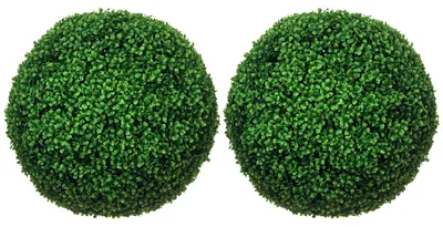 Image de Lot de 2 boules de buis artificielles - Plante décorative / Arbre - Résistant aux UV - Décoration d'intérieur - Plastique PE - Vert armée