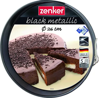 Immagine prodotto di Zenker Black Metallic Springform mit Flachboden, Spring Form, Backform, Kuchenform, Stahlblech mit Antihaftbeschichtung / Antihaft Classic, Schwarz, Ø 26 cm, 6503