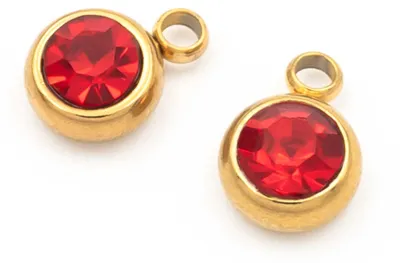 Produktbild von Vintageparts Anhänger Edelstahl 304 goldfarben roter Strassstein 8 mm, 2 Stück