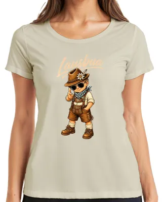 Immagine prodotto di Canotta da donna in pelle, stile "Lederhose", ideale per l'Oktoberfest, con motivi bavaresi, taglia S, disponibile nei colori: Natur