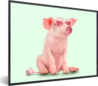Produktbild von MuchoWow® Gerahmtes Poster Schwein - Rosa - Brille - Sockel - Tiere 40x30 cm - Poster mit Schwarzem Bilderrahmen Wandposter Rahmen Foto Bilder - Kunstposter - Wanddekorationen