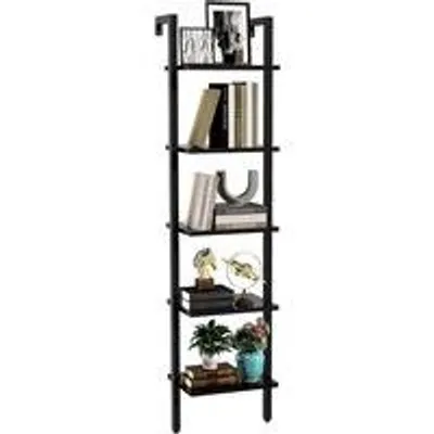 Productafbeelding van Famanu Wandplank, 5 etages, voor opbergruimte, industrieel design, geschikt voor woonkamer, keuken, kantoor - zwart, 40x30x178 cm