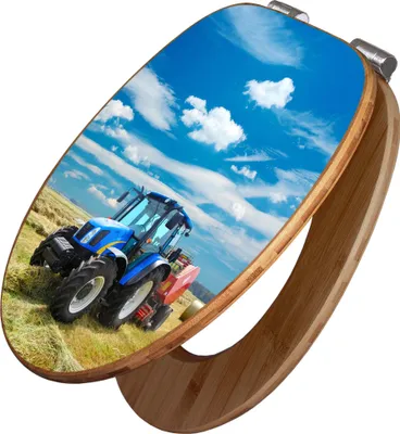 Zdjęcie produktu dla banjado Design Deska sedesowa Bambus Automatyczne opuszczanie - Traktor - Pokrywa sedesowa z automatycznym opuszczaniem Drewno/wysokiej jakości bambus Pokrywa sedesowa/deska sedesowa do wszystkich popularnych toalet [TDB2 10128]