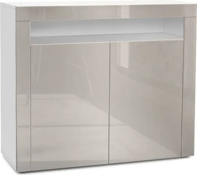 Produktbild von Vladon Kommode Valencia,  Germany, Sideboard mit 2 Türen und 1 offenem Fach, Weiß matt/Sandgrau Hochglanz/Sandgrau Hochglanz (108 x 92 x 40 cm)