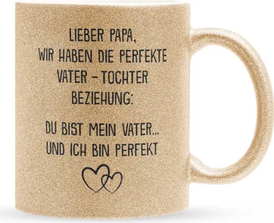 Produktbild von 22Feels Glitzertasse Gold Papa Geschenk von Tochter Vatertag Vater Geburtstag Weihnachten Kaffeetasse Männer Haferl Geschenkidee Bürotasse