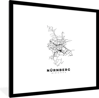 Produktbild von MuchoWow® Gerahmtes Poster Stadtplan - Deutschland - Schwarz und weiß - Nürnberg - Karte 40x40 cm - Poster mit Schwarzem Bilderrahmen Wandposter Rahmen Foto Bilder - Poster - Plakat im Rahmen