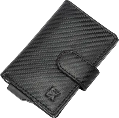 Produktbild von Fomax Mini Geldbörse mit Münzfach aus Leder in Carbon Optik, Herren, 8+ Karten mit RFID Schutz Slim Wallet
