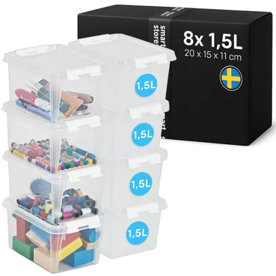 Produktbild von SmartStore - 8x Aufbewahrungsbox mit Deckel Classic 1,5L (20x15x11cm) | Stapelba