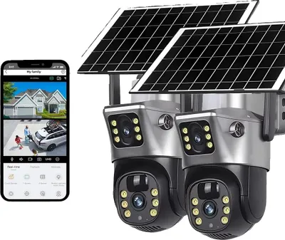 Obrázek produktu pro Bezdrátová sledovací kamera, 4K duální objektiv, obousměrný zvuk, 2ks solární bez karty, 2ks solární bez karty