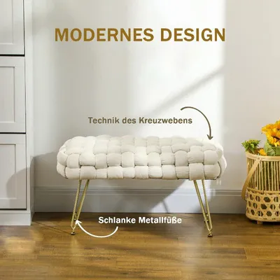 Image de Poef - Repose-pieds rembourré en velours - Blanc crème - 76x38x42 cm - Avec pieds en métal