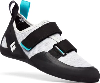 Momentum Kletterschuhe von Black Diamond; grau mit schwarzem und türkisfarbenem Detail; Klettverschluss.