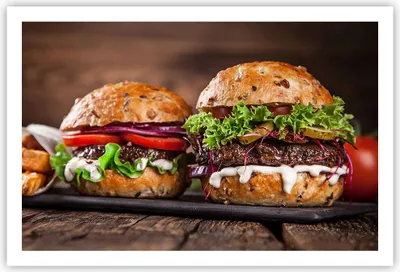 Produktbild von Poster - Poster ohne Rahmen - Amerikaner Hamburger Essen Barbecue - 91,5x61 cm - Wand Bild - Wanddeko - Wandbilder - Kunstposter - Wandposter - Bilder - Kunstdruck - Wandbild - P2XAA91x61-2869