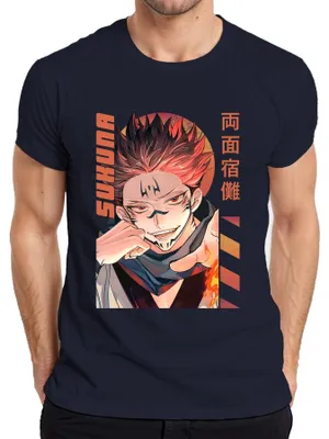 Immagine prodotto di Maglietta da uomo Sukuna Jujutsu Kaisen Ryomen Demon Flame Manga Anime Aesthetics, Navy, S